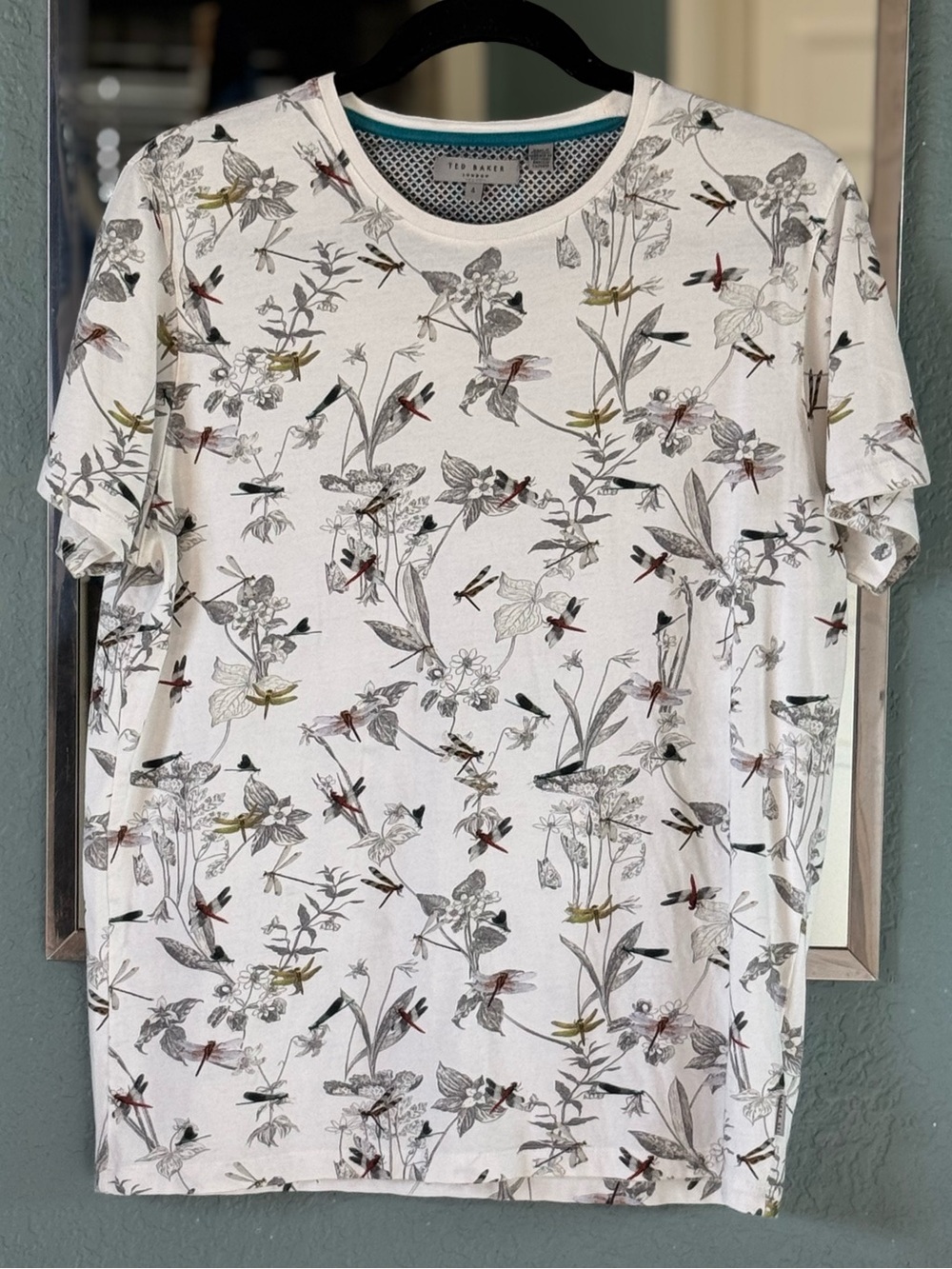 Dragonfly Ted Baker Ecru Mens White Short-Sleeve Tee Size Large